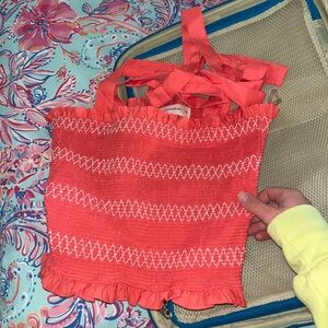 The Impeccable Pig Coral Ruffle Top